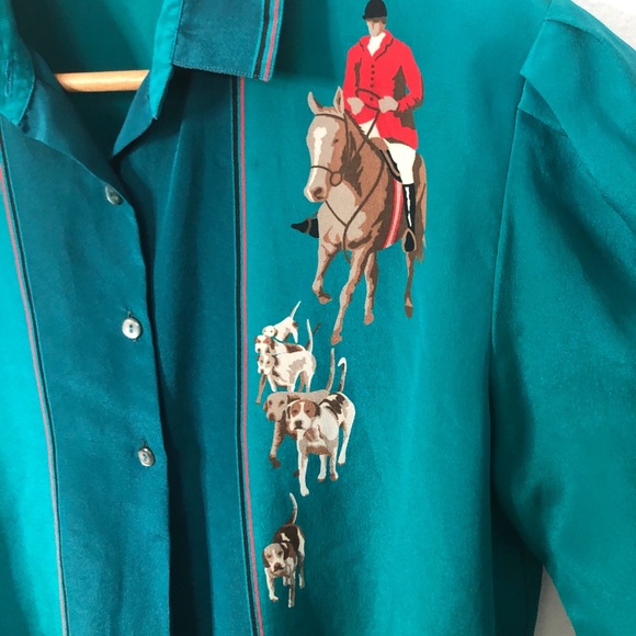 Vintage 70s Serge Nancel Paris Jockey Print Blouse - Picture 3 of 8